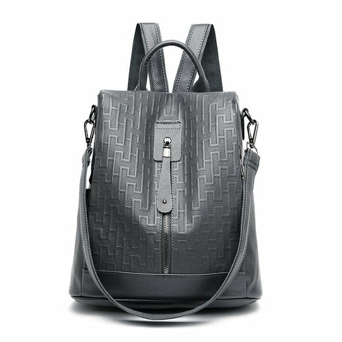Geometric Pattern Soft Leather Outdoor Anti Theft Backpack