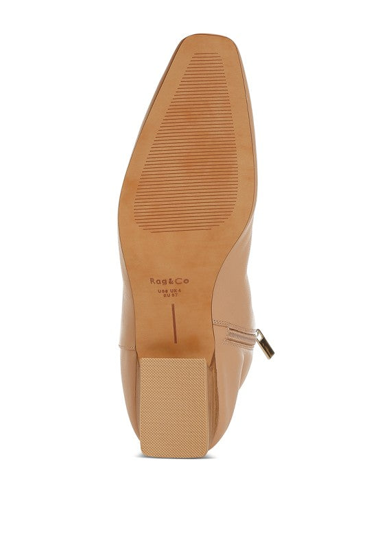 Obita Flared Heel Genuine Leather Boots