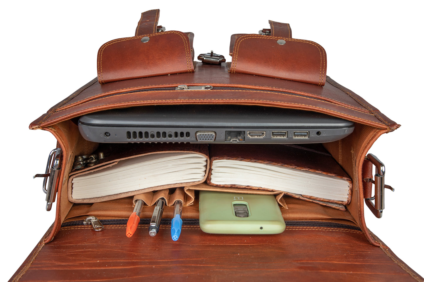 Handmade Brown Leather Laptop Backpack For Unisex,
