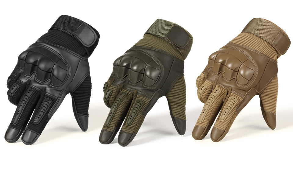 Touchscreen PU Leather Hard Knuckle Full Finger Tactical Gloves