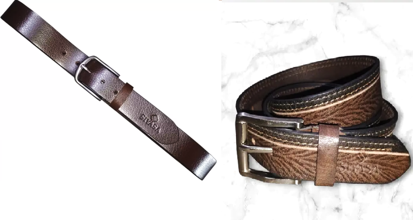 Leather Belt & Men Genuine Leather Belt Stitched Design Pack of 2