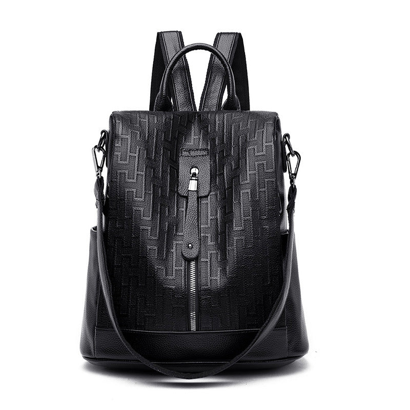 Geometric Pattern Soft Leather Outdoor Anti Theft Backpack