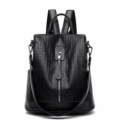 Geometric Pattern Soft Leather Outdoor Anti Theft Backpack