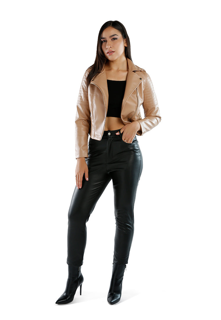 Faux Leather Biker Jacket Womens