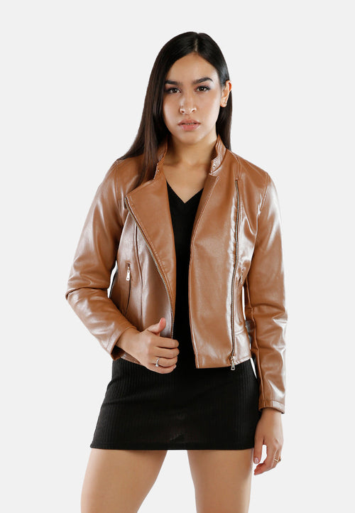 Womens Mauve Faux Leather Biker Jacket