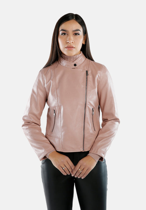 Womens Mauve Faux Leather Biker Jacket
