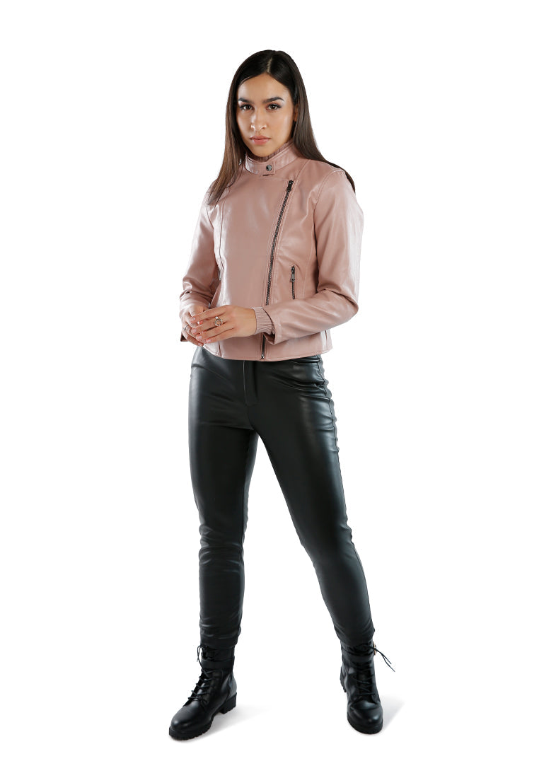 Womens Mauve Faux Leather Biker Jacket