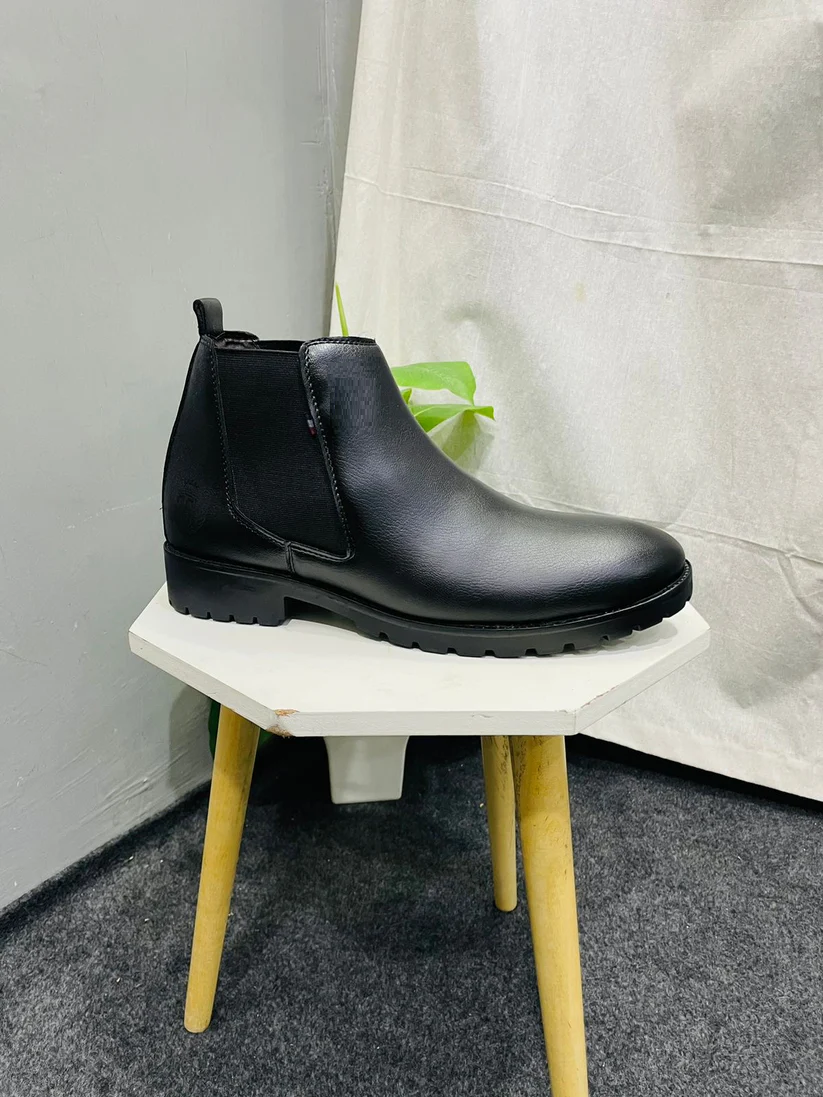 Leather Cushioned Insole Chelsea Boots (Size-UK-10) (Color-BLACK)