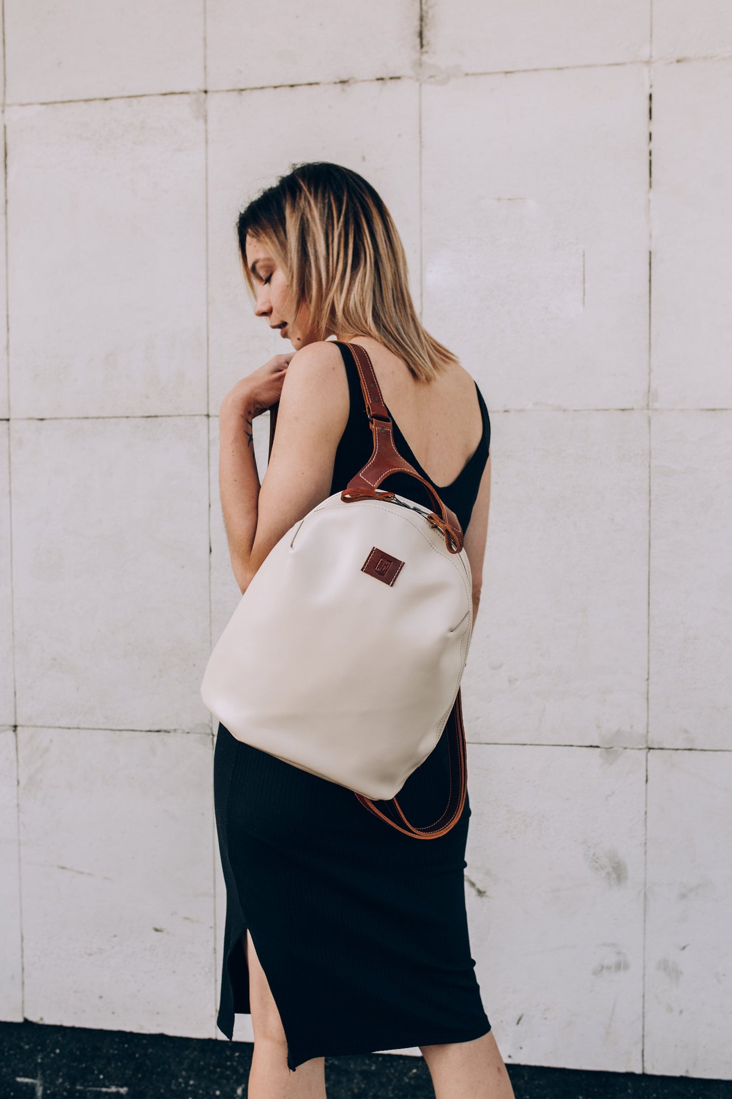 Leather Bag Backpack, Leather Backpack with Straps Women, Black