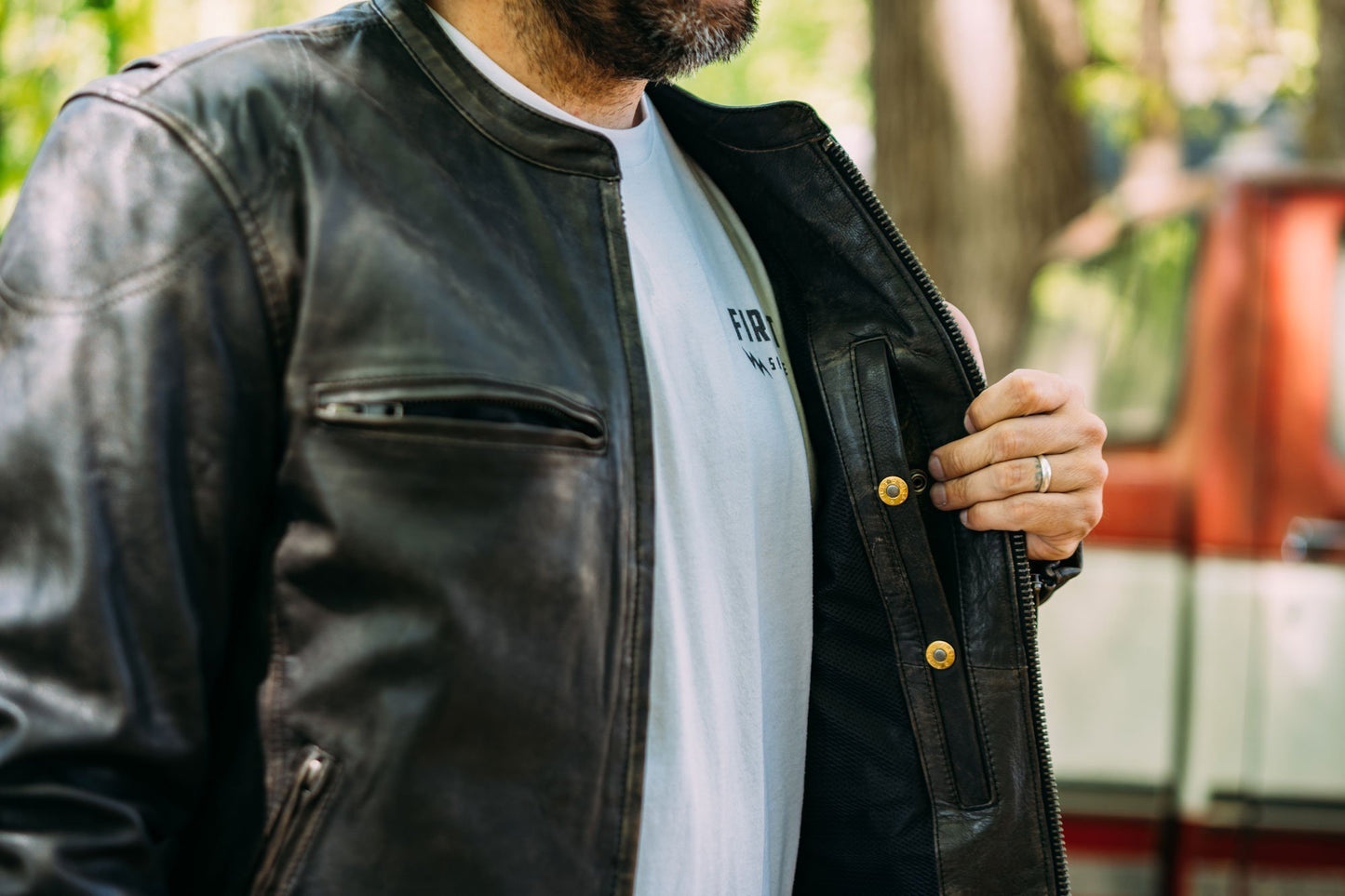 Indy Mens Black Real Cowhide Leather Motorcycle Jacket By First MFG Co