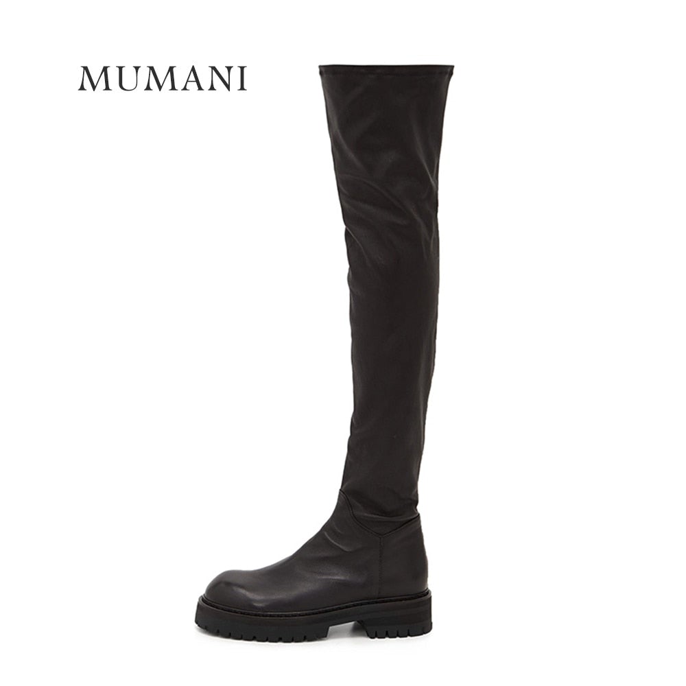 Woman‘s Over The Knee Boots Genuine Leather Zipper Elasticity