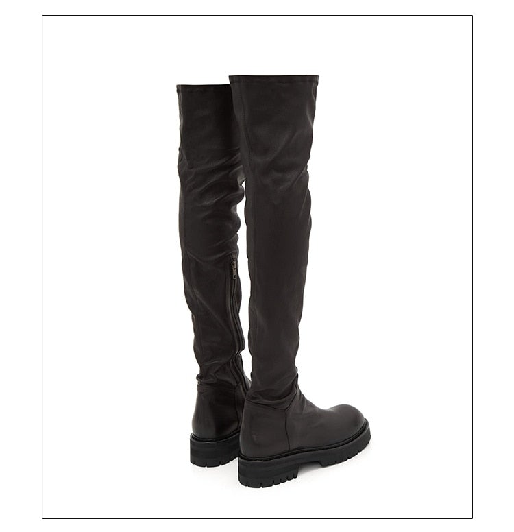 Woman‘s Over The Knee Boots Genuine Leather Zipper Elasticity