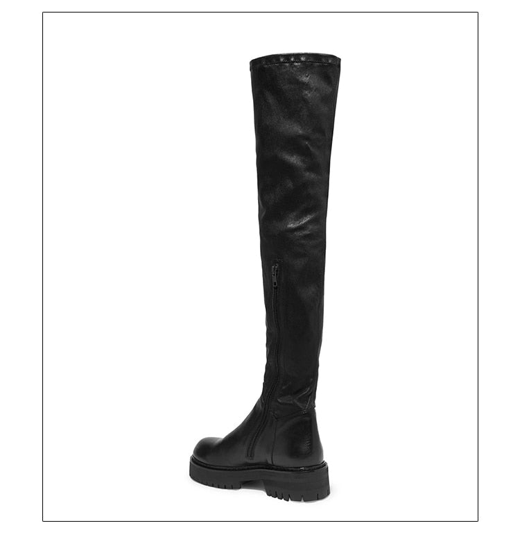Woman‘s Over The Knee Boots Genuine Leather Zipper Elasticity