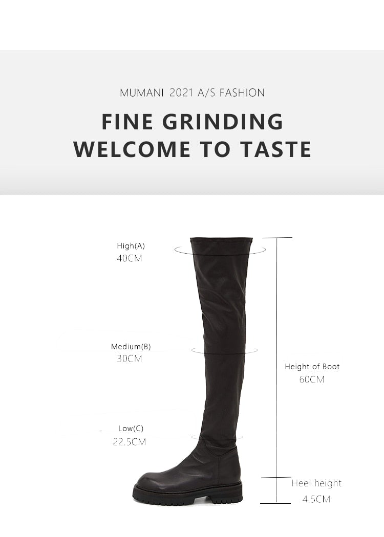 Woman‘s Over The Knee Boots Genuine Leather Zipper Elasticity