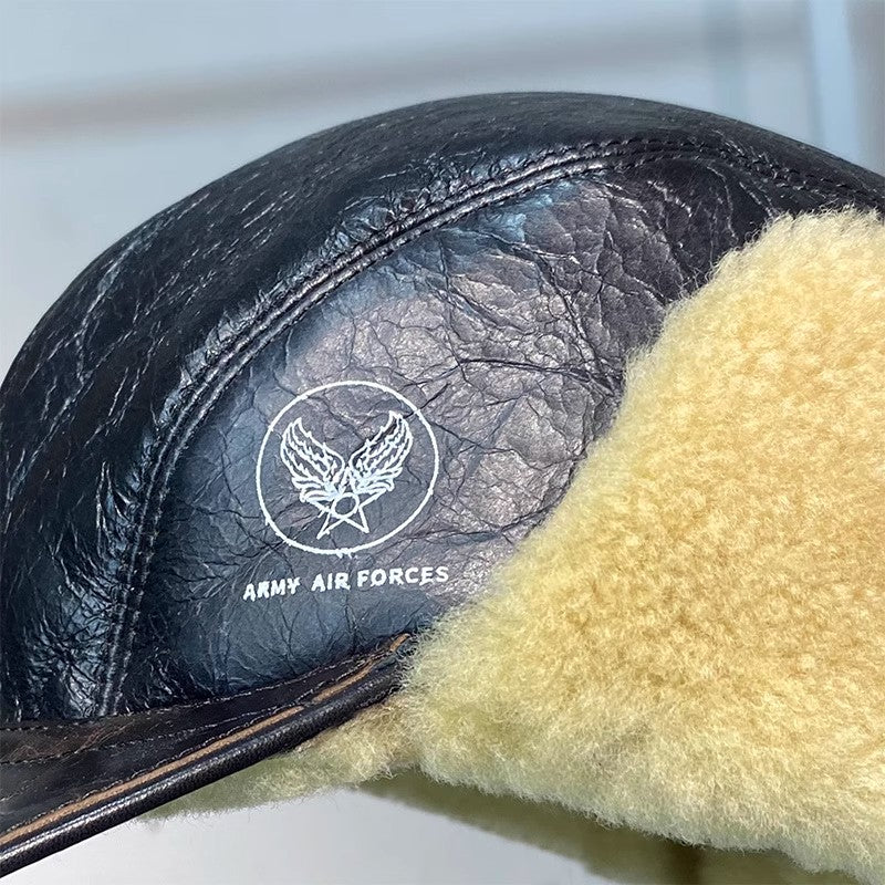 U.S. WWII Air Force pilot hat B2 fur and leather baseball cap winter