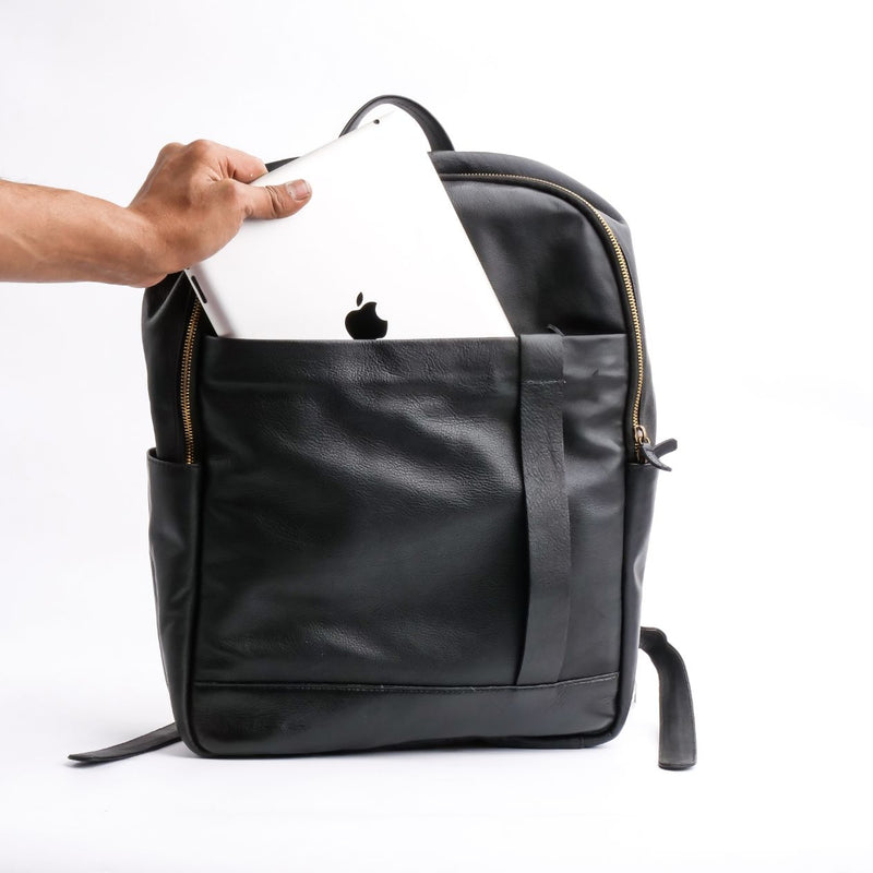 On-The-Go Leather Backpack-Black