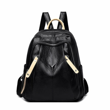 Lady's Fashion Contrast Color Leather Backpack For Outdoors
