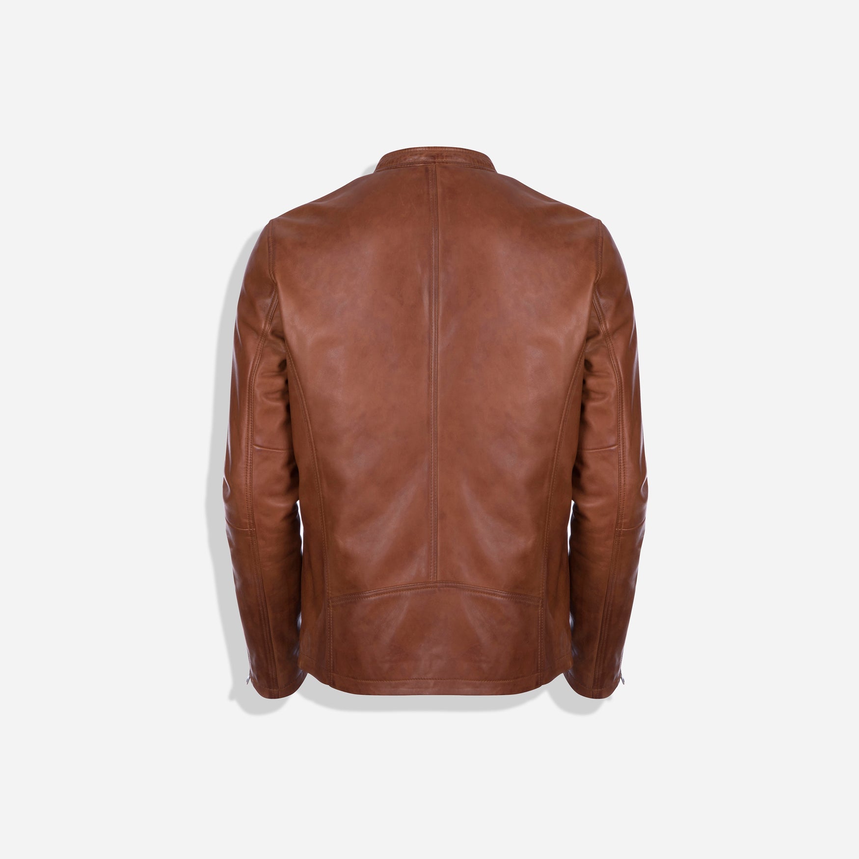 Burton Mandarin Collar Chestnut Brown  Leather Jacket Outfit 