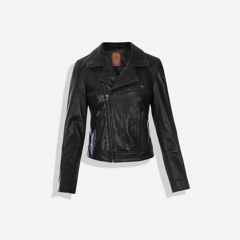 Sophia Womens Black Moto Leather BIker Jacket