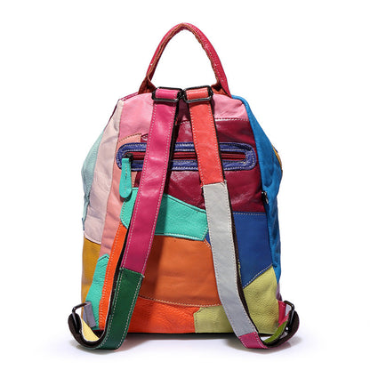 Cowhide Stitching Fashion Leather Backpack For Women
