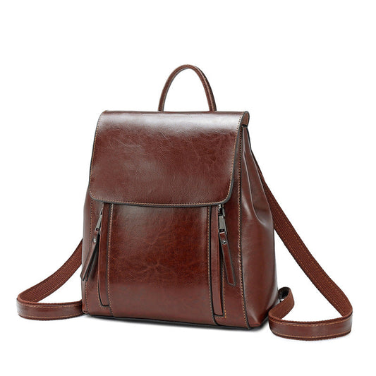 European American Style Leather Backpack For Young Ladies