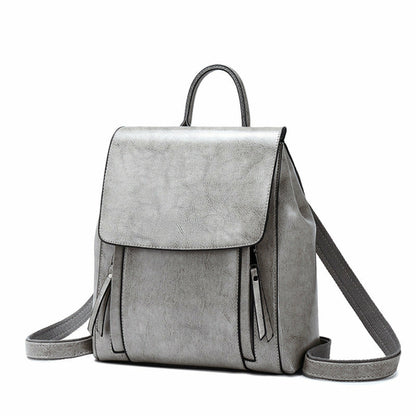 European American Style Leather Backpack For Young Ladies