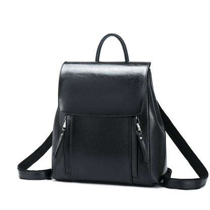 European American Style Leather Backpack For Young Ladies