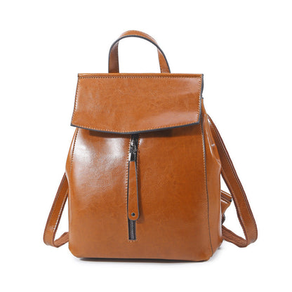 Korean Fashion All-Match Oil Wax Leather Backpack