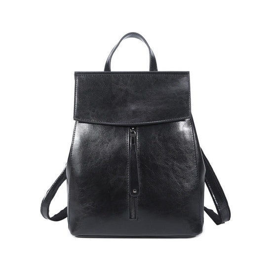 Korean Fashion All-Match Oil Wax Leather Backpack