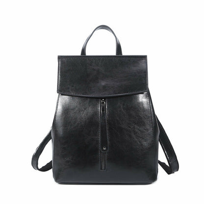 Korean Fashion All-Match Oil Wax Leather Backpack