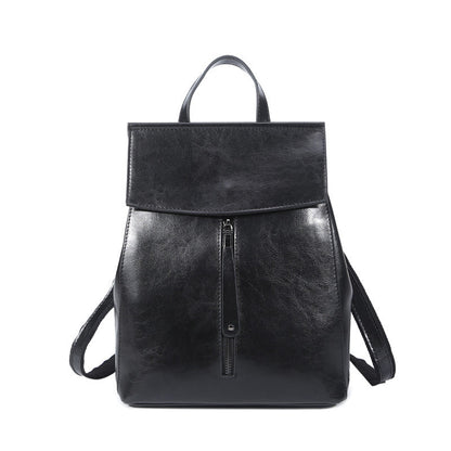 Korean Fashion All-Match Oil Wax Leather Backpack