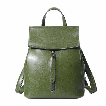 Korean Fashion All-Match Oil Wax Leather Backpack