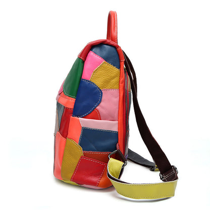 Large-capacity Leather Lady's Retro Stitching Backpack