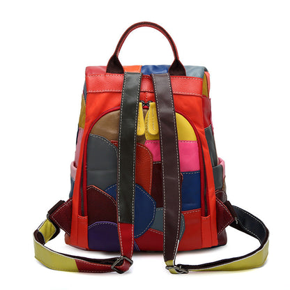 Large-capacity Leather Lady's Retro Stitching Backpack