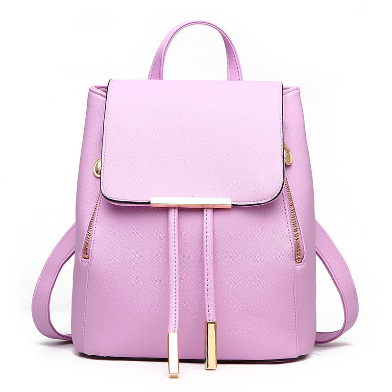 PU Leather College Style Casual Backpack For Young Ladies