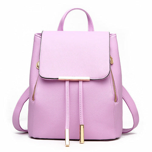 PU Leather College Style Casual Backpack For Young Ladies
