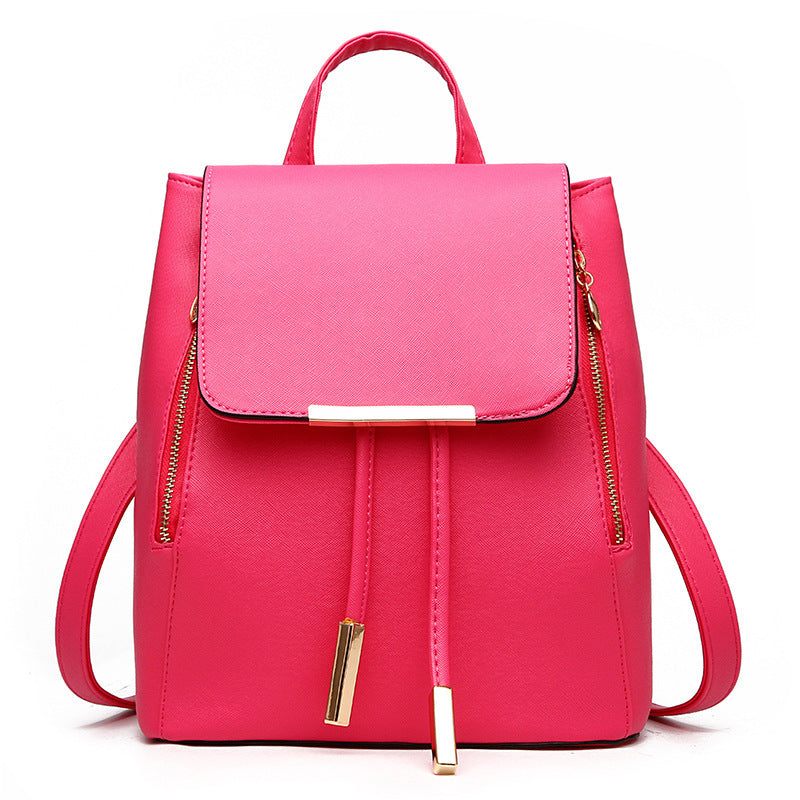 PU Leather College Style Casual Backpack For Young Ladies