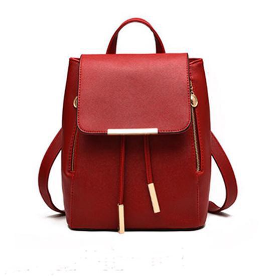 PU Leather College Style Casual Backpack For Young Ladies