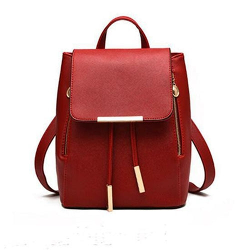 PU Leather College Style Casual Backpack For Young Ladies