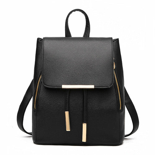 PU Leather College Style Casual Backpack For Young Ladies