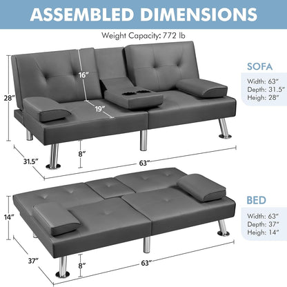 Convertible Sofa Bed Adjustable Couch Sleeper Modern Faux Leather Home