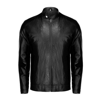 Jild Mens Black Pure Sheepskin Zipper Leather Jacket