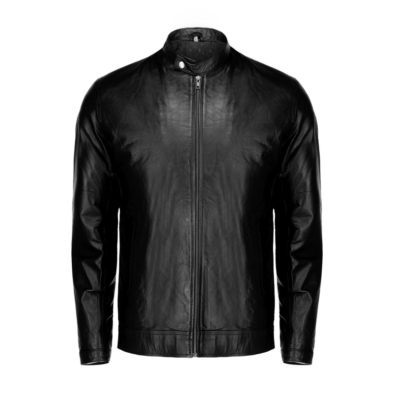 Jild Mens Black Pure Sheepskin Zipper Leather Jacket