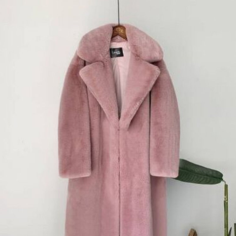 2022 New Female Winter Plush Thick Warm Loose Women Faux Rabbit Fur Coat
