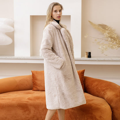 2022 New Female Winter Plush Thick Warm Loose Women Faux Rabbit Fur Coat