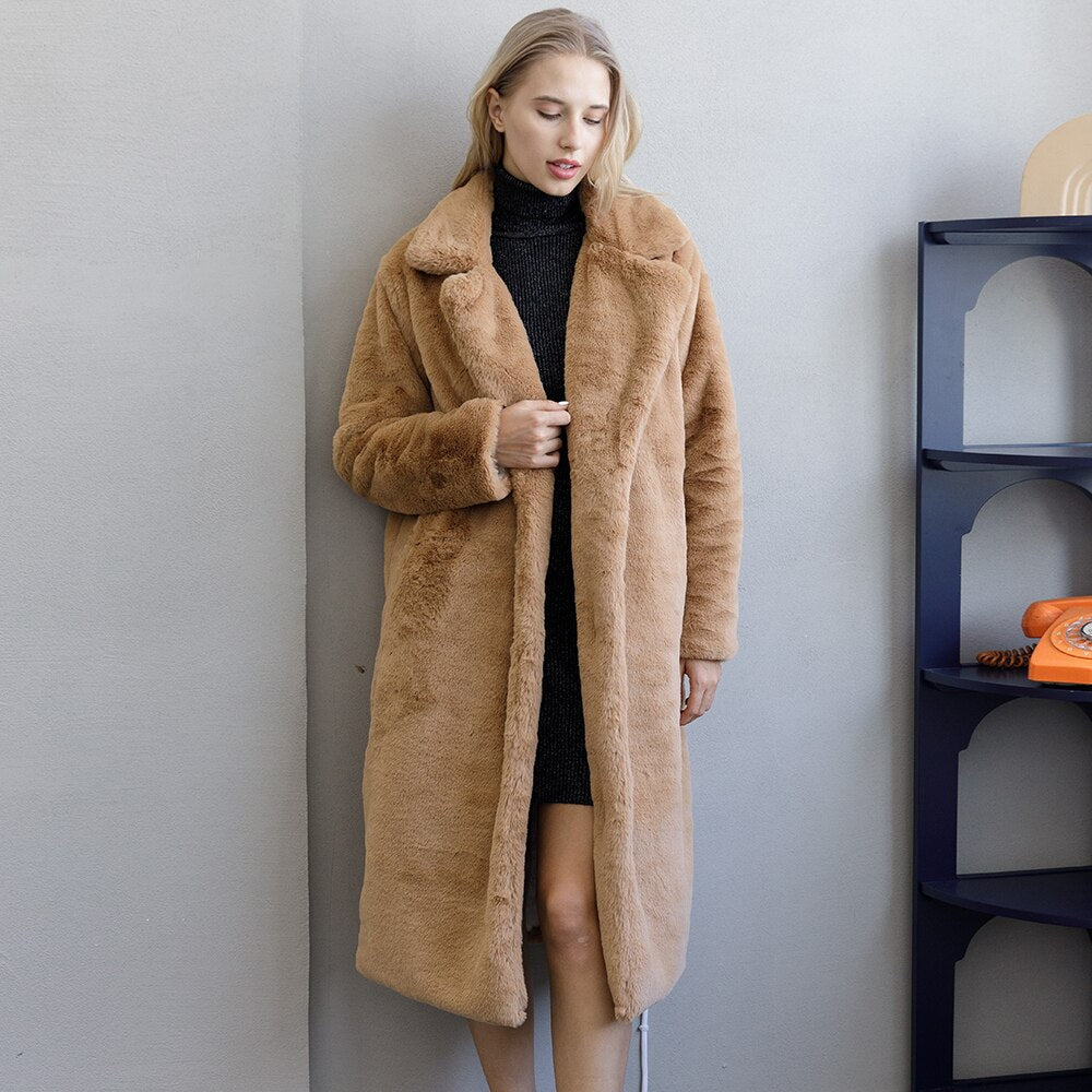 2022 New Female Winter Plush Thick Warm Loose Women Faux Rabbit Fur Coat