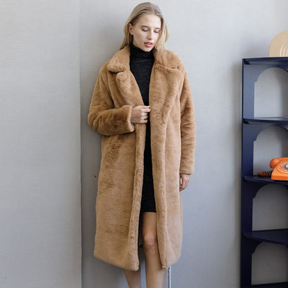 2022 New Female Winter Plush Thick Warm Loose Women Faux Rabbit Fur Coat