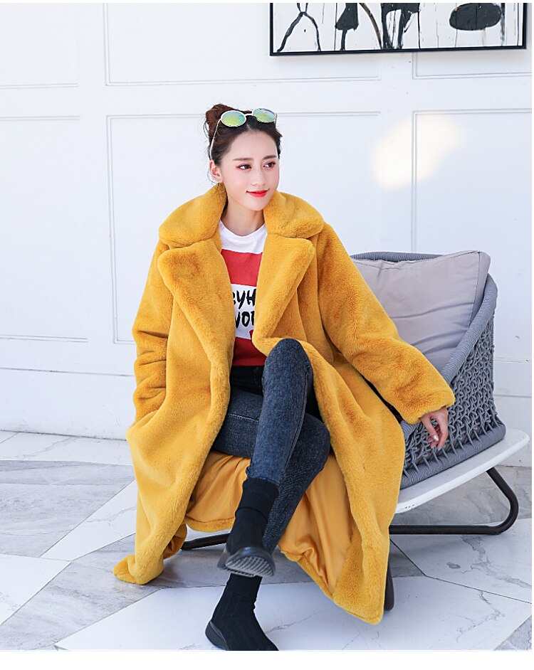 Womens Winter Plush Thick Warm Faux Rabbit Fur Coat