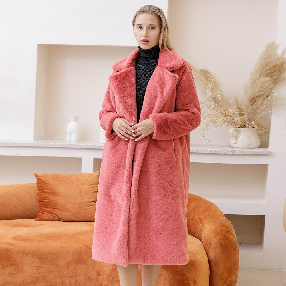 2022 New Female Winter Plush Thick Warm Loose Women Faux Rabbit Fur Coat