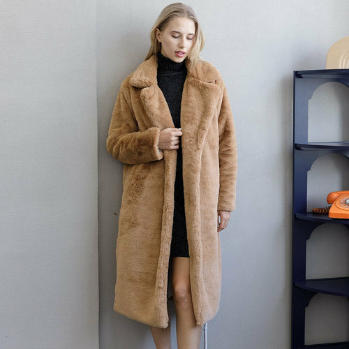 Womens Winter Plush Thick Warm Faux Rabbit Fur Coat